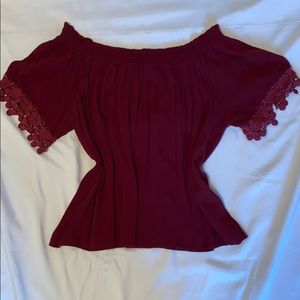 Burgundy off the should top